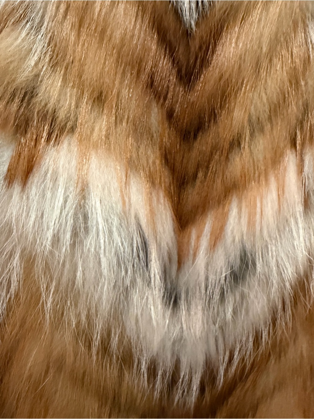 Yves Salomon Multi-Tone Fox Fur Chevron Coat in Rust and Cream- size 34 - Picture 10 of 14